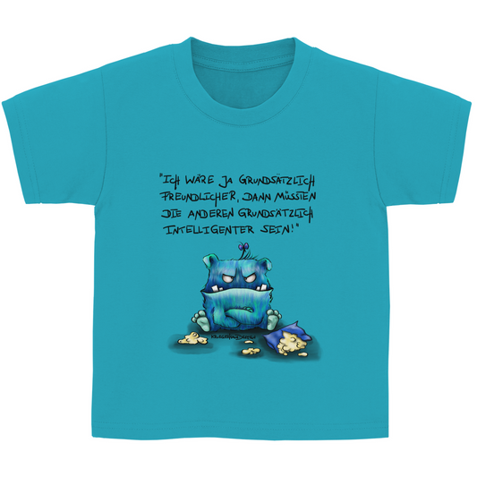 Kinder Basic T-Shirt, Kruegerhausdesign mit Monster und Spruch, Ich wäre ja grundsätzlich... #34