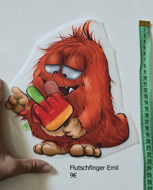 Bügelbild Kruegerhausdesign Monster Emil mit Mittelfinger Eis