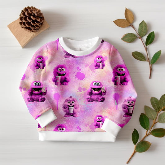 Digitale Stoffdesign, Tapeten oder Papeterie Design, pinkes Monster, 1x Allover plus Kombi plus Monster pngs