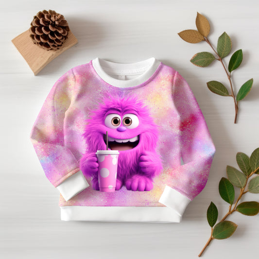 Digitale Stoffdesign, Tapeten oder Papeterie Design, pinkes Monster, 1x Allover plus Kombi plus Monster pngs