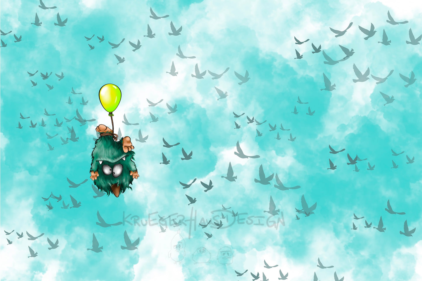 Stoffvorbestellung  Organic French Terry, Wolken Luftballon Monster Panel, Kinder 60 x150cm