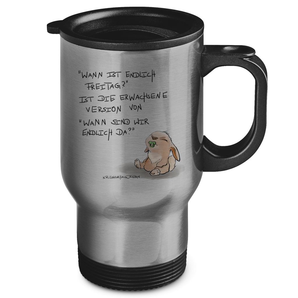 Edelstahl-Thermobecher, Coffee to Go Becher, Tasse, Kruegerhausdesign Monster mit Spruch, Wass ist endlich Freitag?" #63