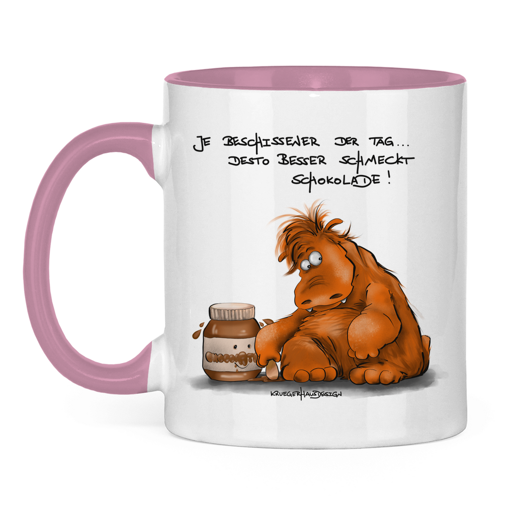 Tasse zweifarbig, Kaffeetasse, Teetasse, Je beschissener der Tag... desto besser schmeckt Schokolade!