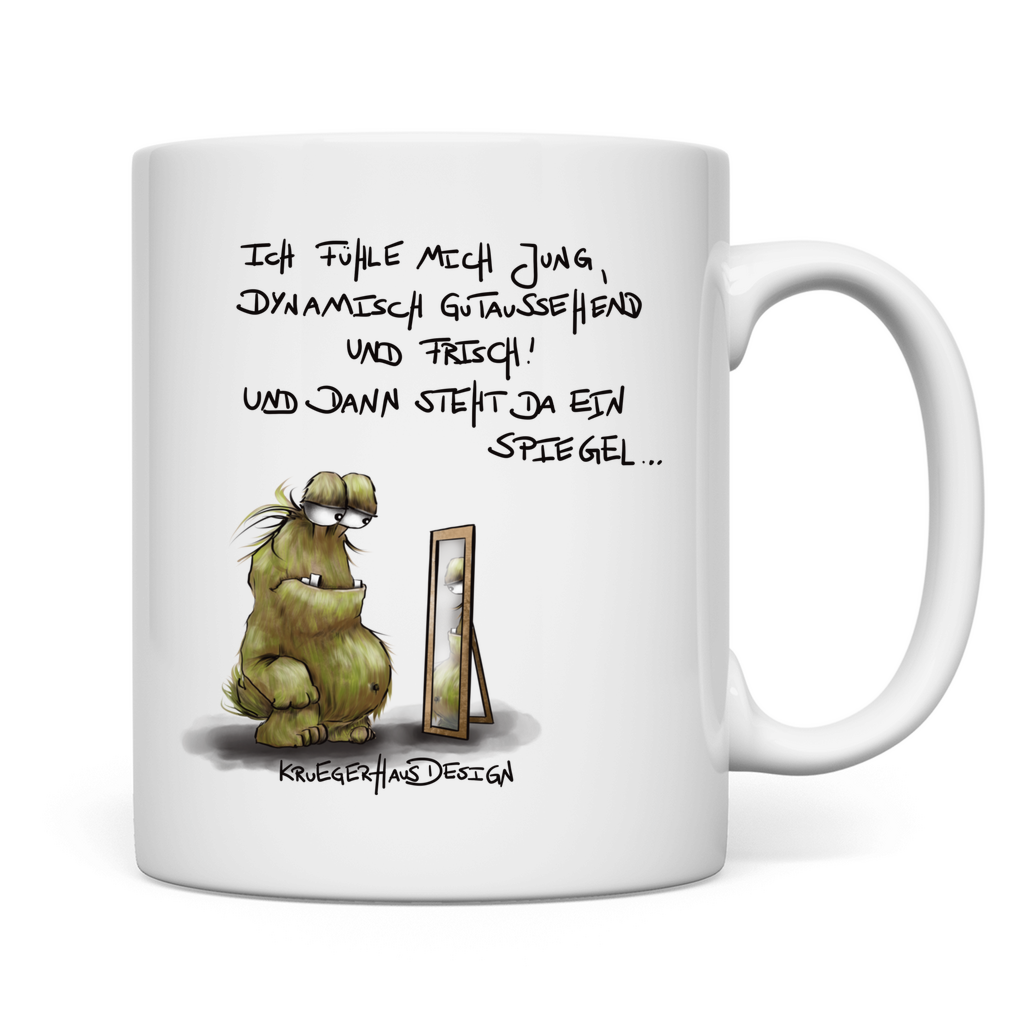 Tasse, Kaffeetasse, Teetasse, Kruegerhausdesign Monster mit Spruch, Ich fühle mich jung, dynamisch... #44