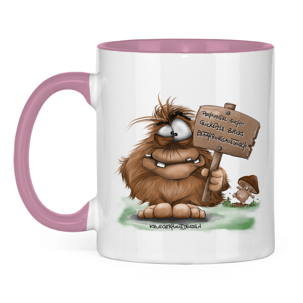 Tasse zweifarbig, Kaffeetasse, Teetasse, Kruegerhausdesign Monster mit Spruch, Pechvogel und Glückspilz