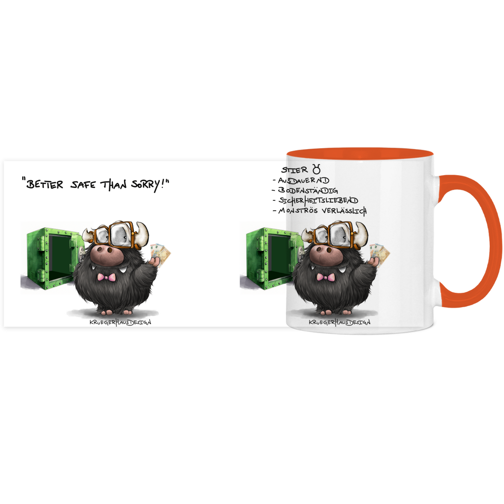 Tasse, Kaffeetasse Kruegerhausdesign Sternzeichen Stier Monster, zweifarbig