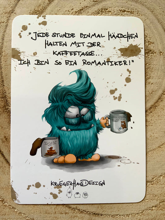 Postkarte Monster Kruegerhausdesign  " Jede Stunde einmal Händchen halten..."