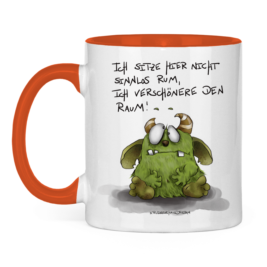 Tasse zweifarbig, Kaffeetasse, Teetasse, Kruegerhausdesign Monster mit Spruch, Ich site hier nich sinnlos rum, ... #51