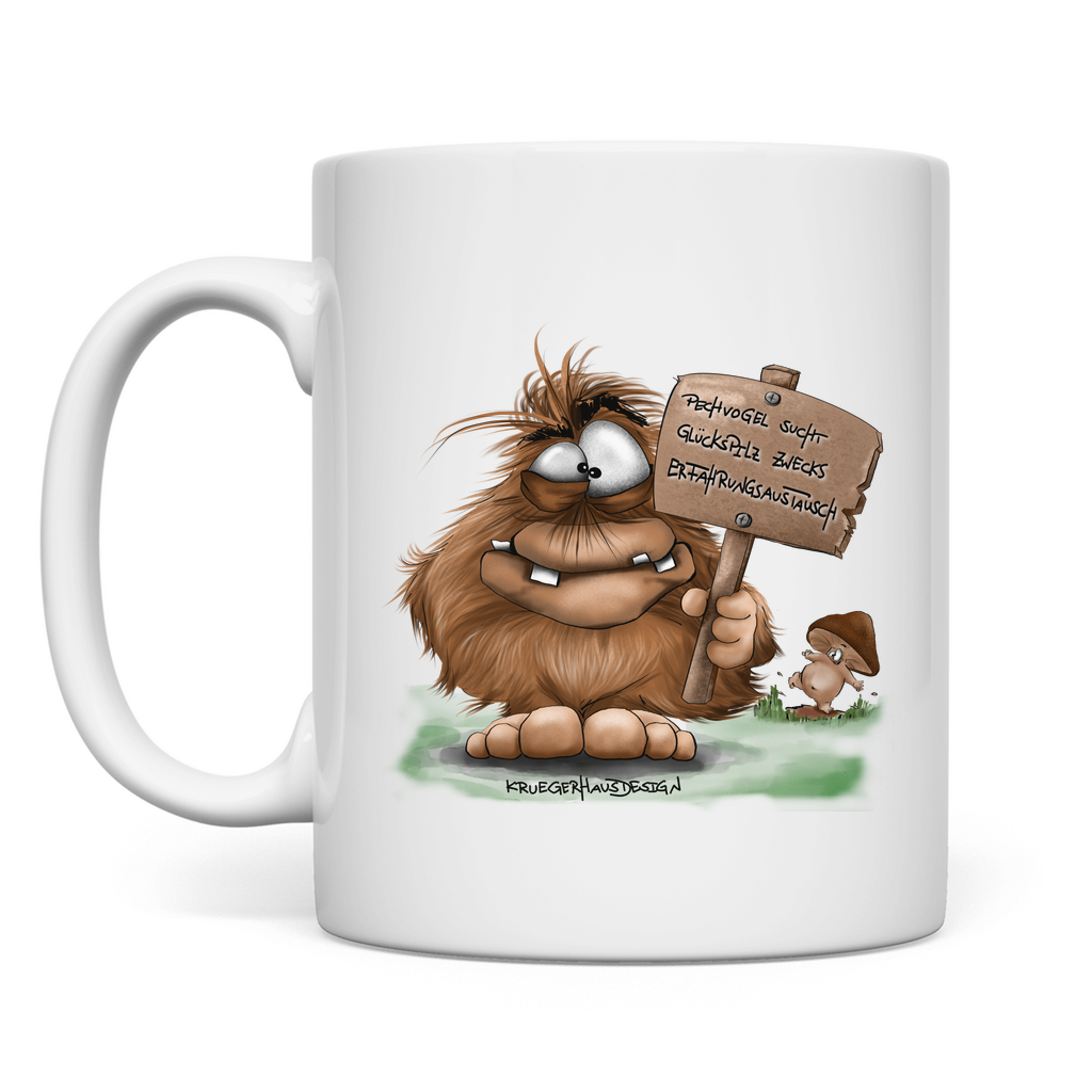 Tasse, Kaffeetasse, Teetasse, Kruegerhausdesign Monster mit Spruch, Pechvogel und Glückspilz