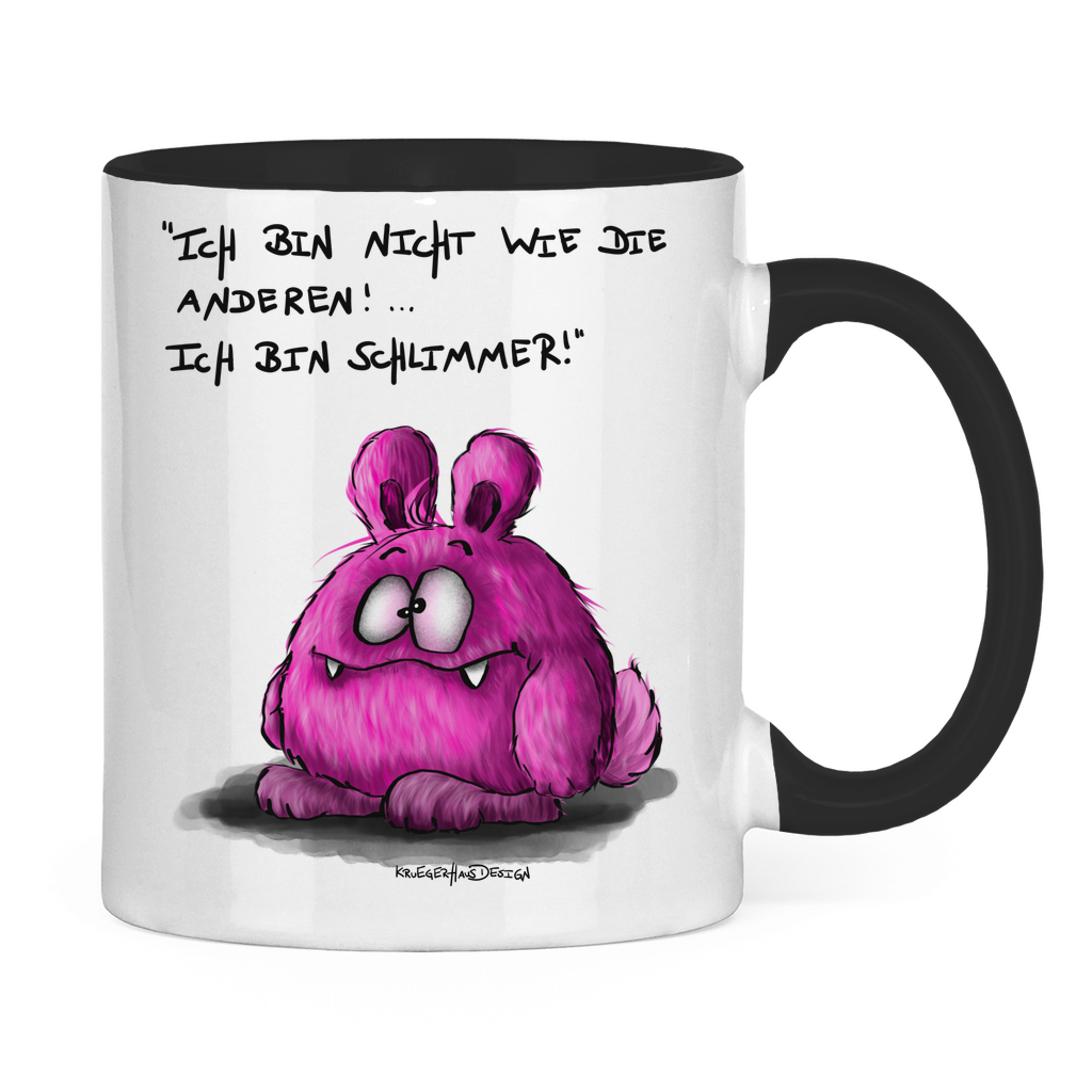 Tasse zweifarbig, Kaffeetasse, Teetasse, Kruegerhausdesign Monster mit Spruch, Ich bin nicht wie die anderen, pink, #4