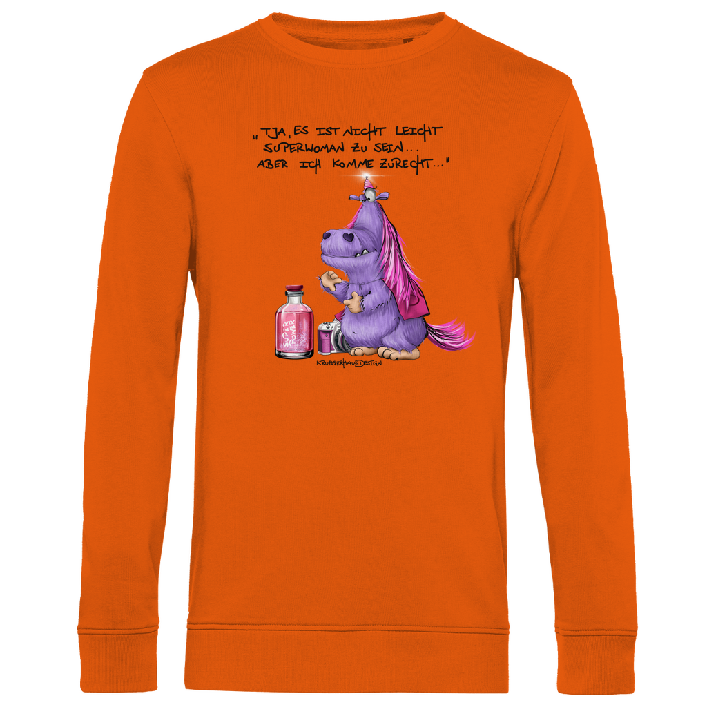 Herren Premium Bio Sweatshirt, Pullover, Kruegerhasudesign Monster mit Spruch,Tja, es ist nicht leicht Superwoman... #314 #314