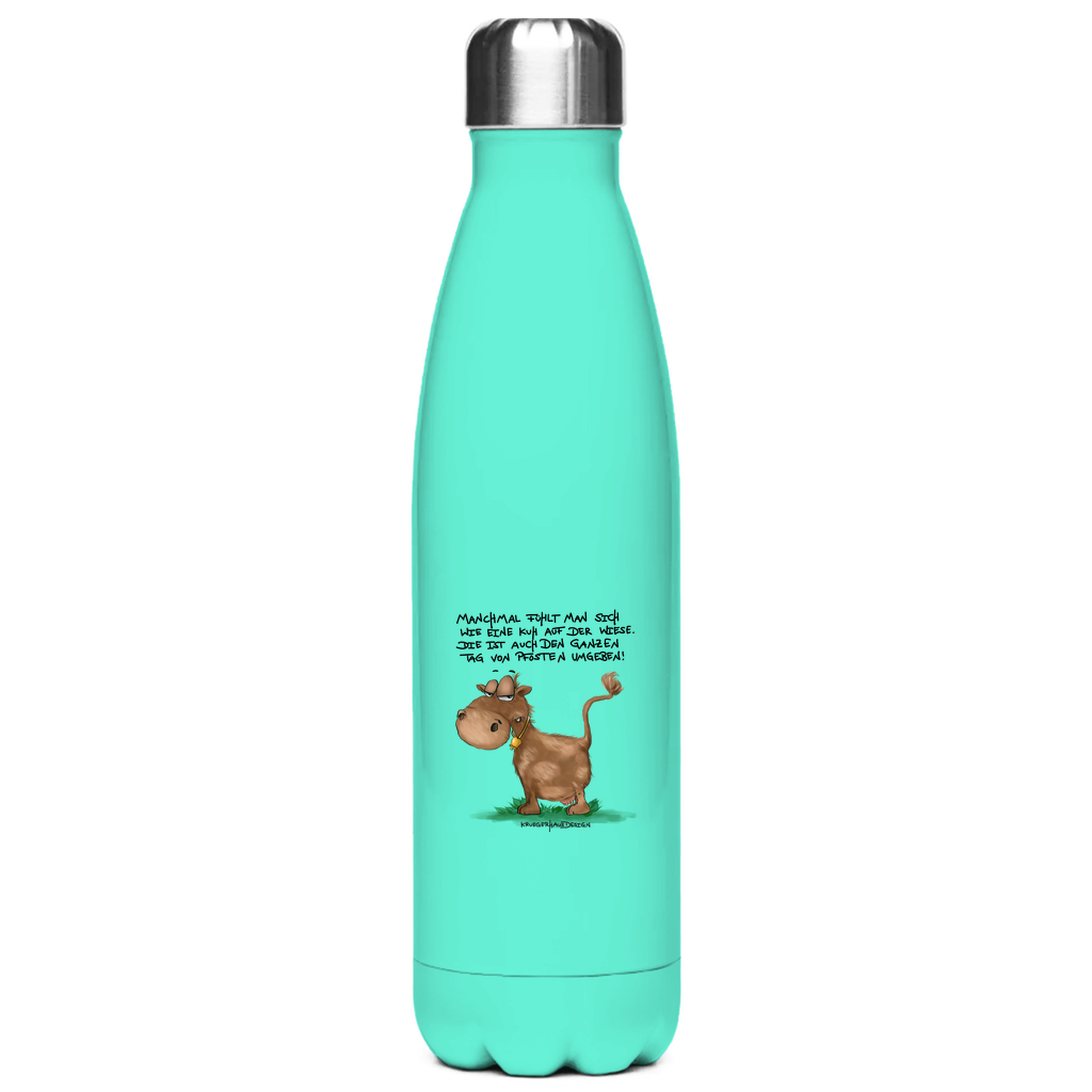 Edelstahl-Thermoflasche, Manchmal fühlt man sich wie eine Kuh auf der Wiese. Die ist auch den ganzen Tag von Pfosten umgeben!