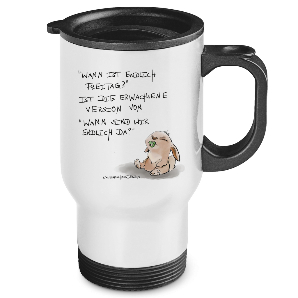 Edelstahl-Thermobecher, Coffee to Go Becher, Tasse, Kruegerhausdesign Monster mit Spruch, Wass ist endlich Freitag?" #63