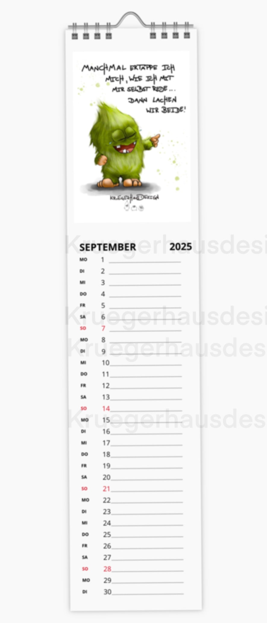 Kalender Terminkalender Küchenkalender schmal  Kruegerhausdesign Monster 2025