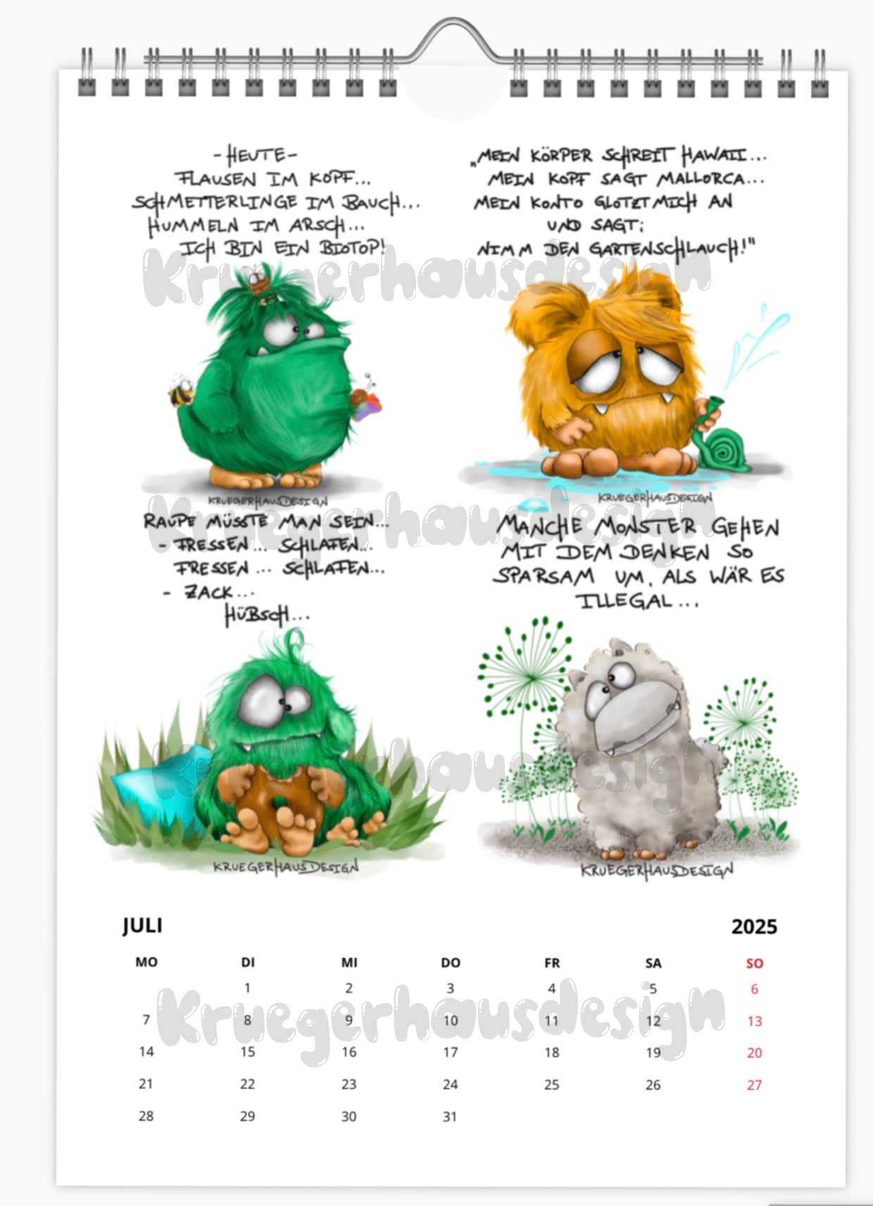 A3 XL Kalender Wandkalender Kruegerhausdesign Monster 2025