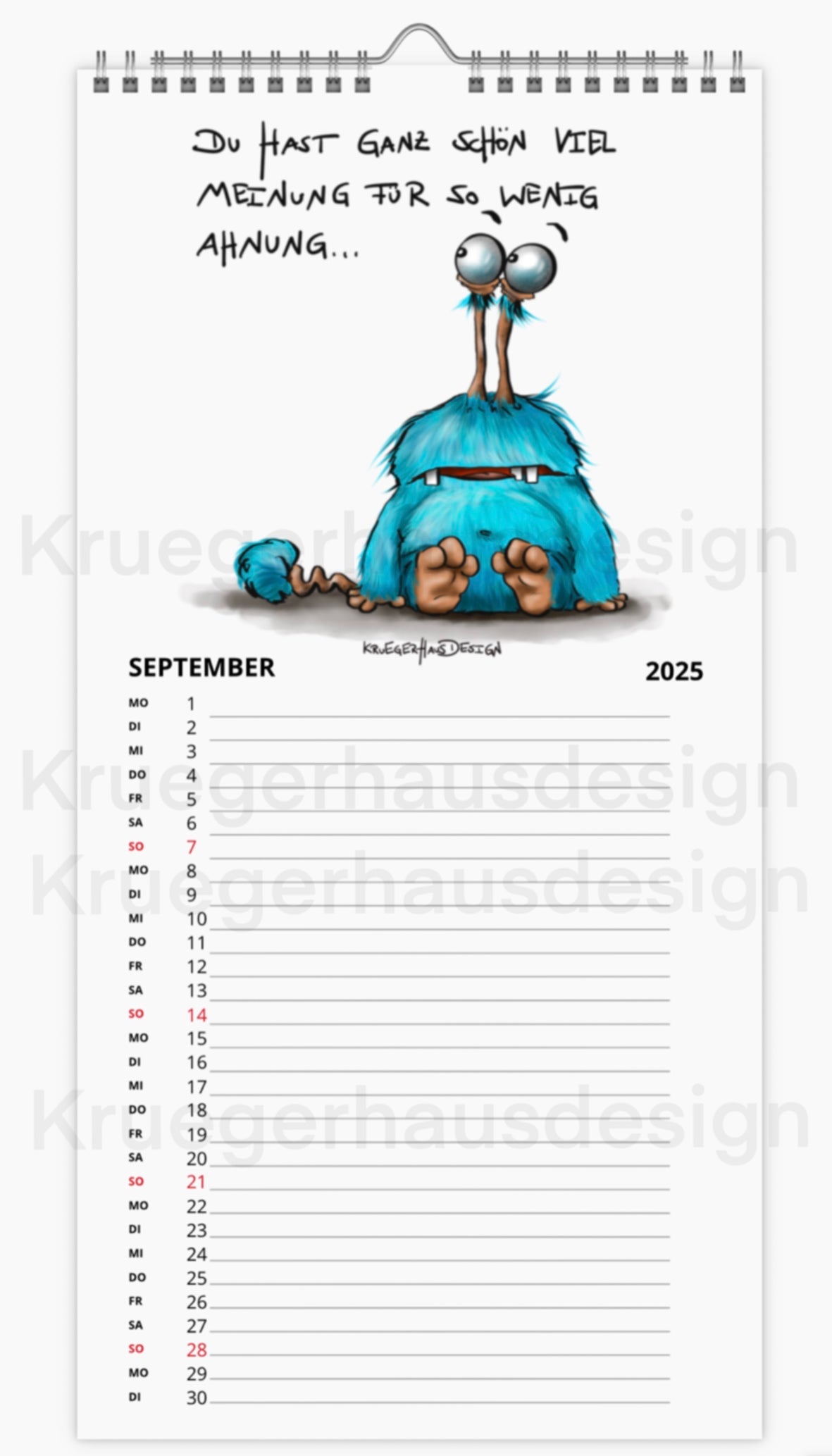 Kalender Terminkalender Küchenkalender groß  Kruegerhausdesign Monster 2025 Design  2