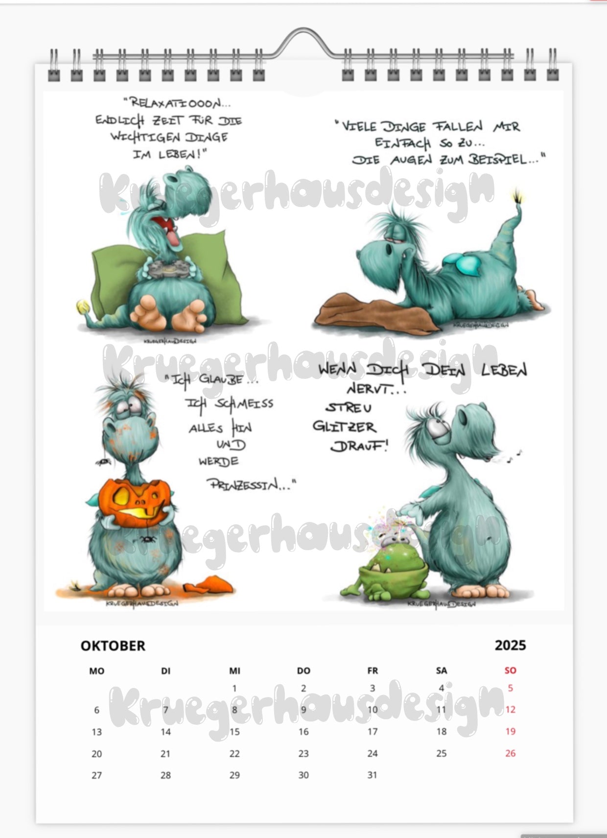 A3 XL Kalender Wandkalender Kruegerhausdesign Monster 2025 NEU