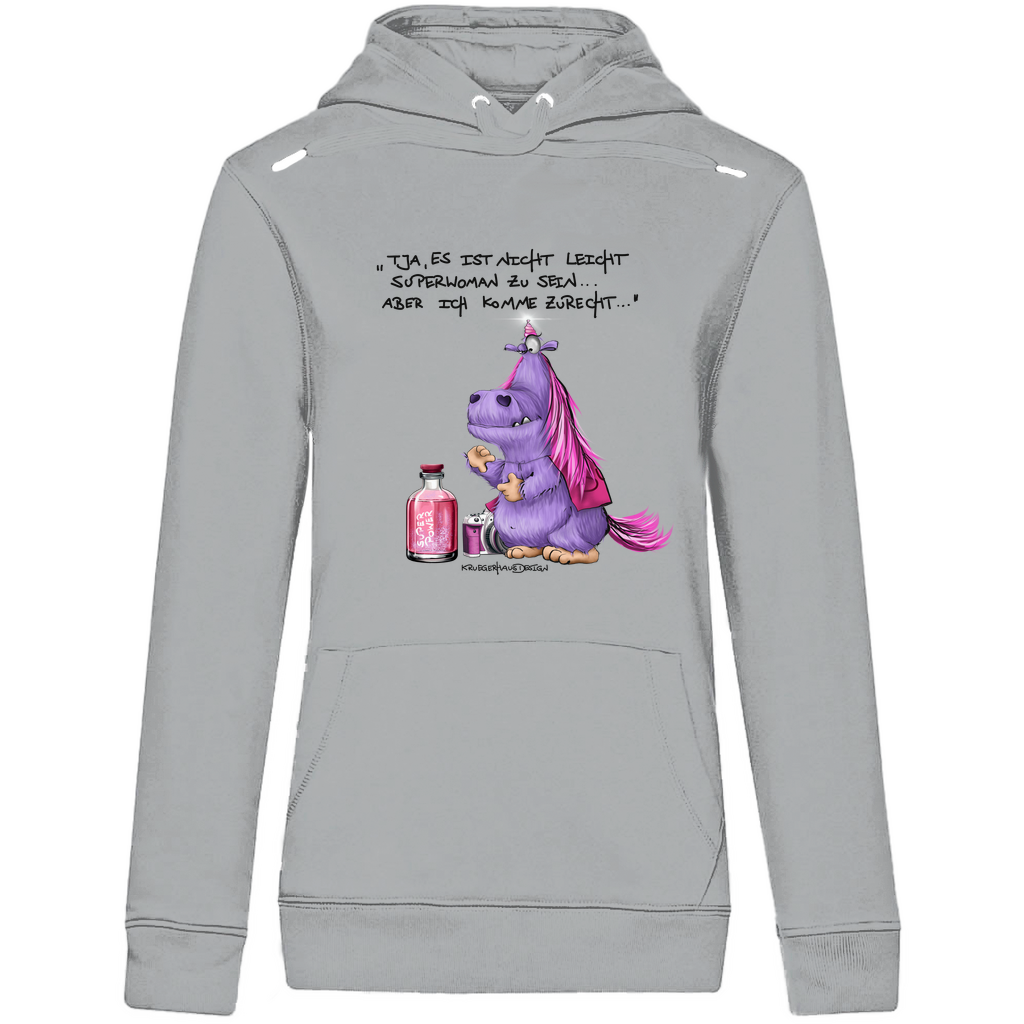 Damen Premium Bio Hoodie, Kruegerhasudesign Monster mit Spruch,Tja, es ist nicht leicht Superwoman... #314 #314