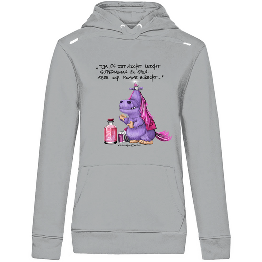 Damen Premium Bio Hoodie, Kruegerhasudesign Monster mit Spruch,Tja, es ist nicht leicht Superwoman... #314 #314