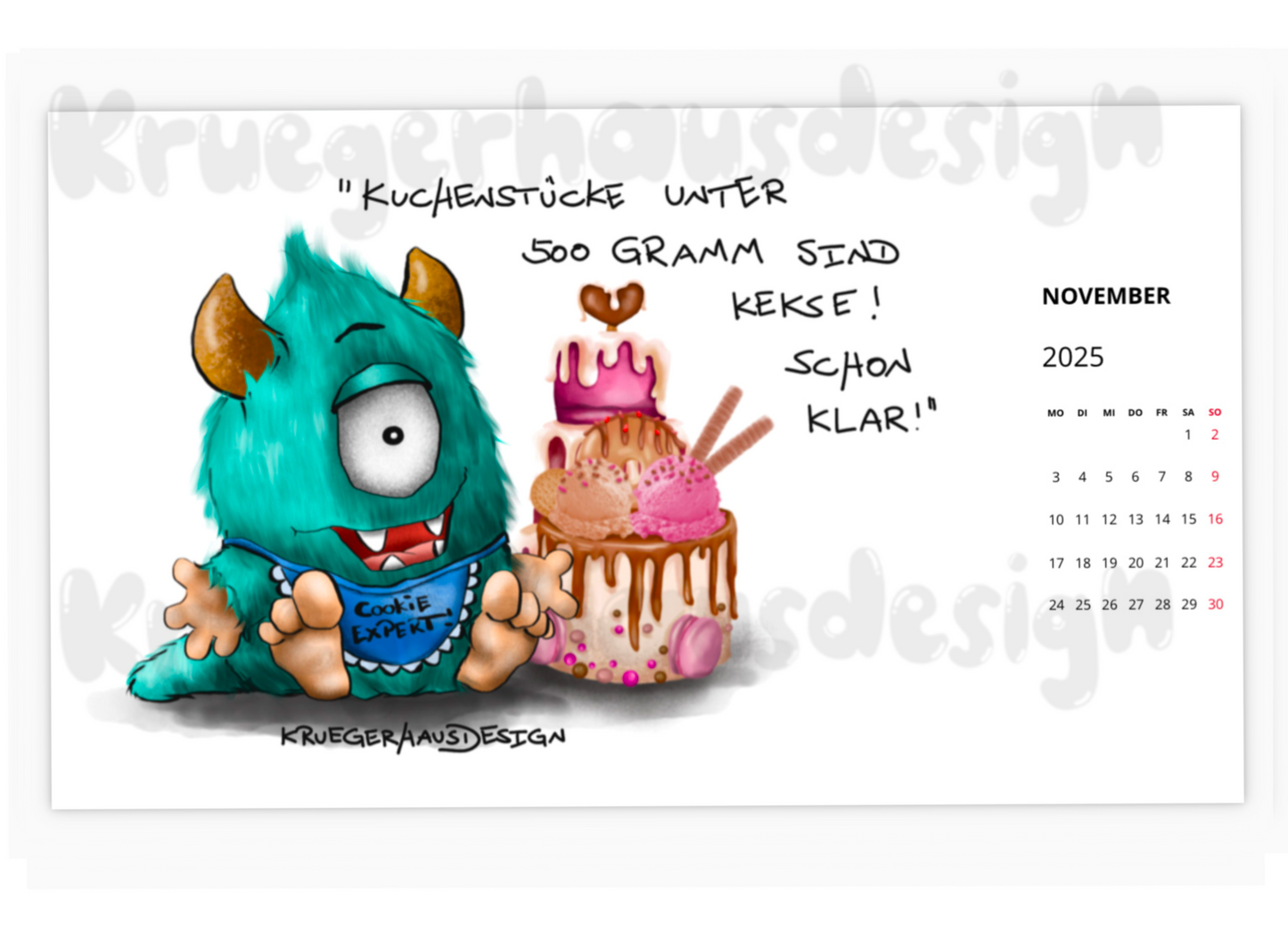 Postkarten  Kalender Kruegerhausdesign Monster Die Foodies 2025 NEU