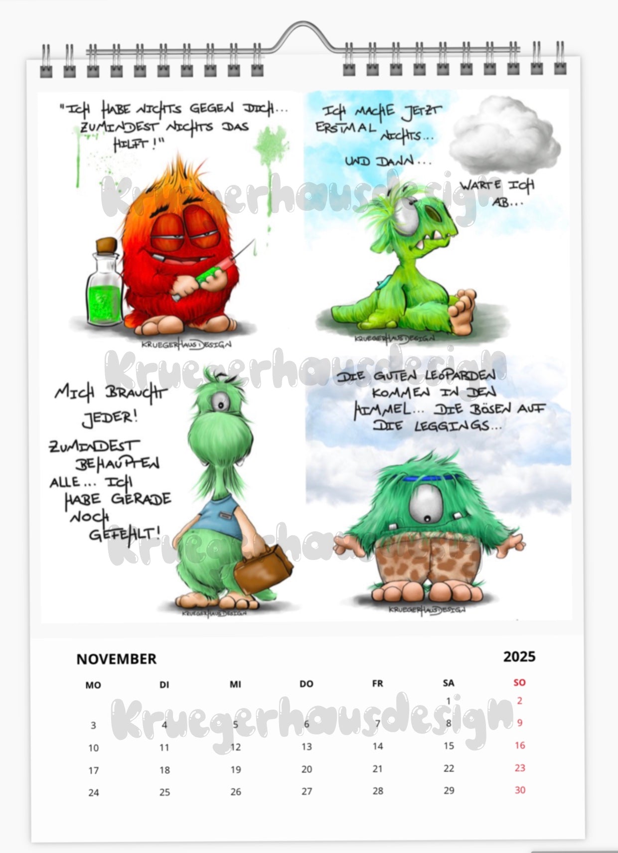 A3 XL Kalender Wandkalender Kruegerhausdesign Monster 2025 NEU