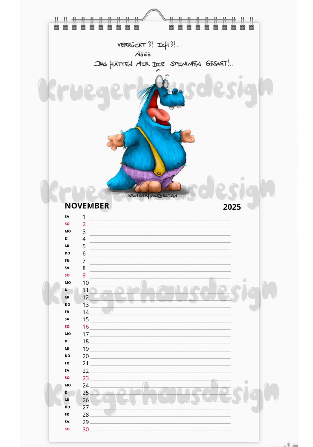 Kalender Terminkalender Küchenkalender groß  Kruegerhausdesign Monster 2025 Design  3