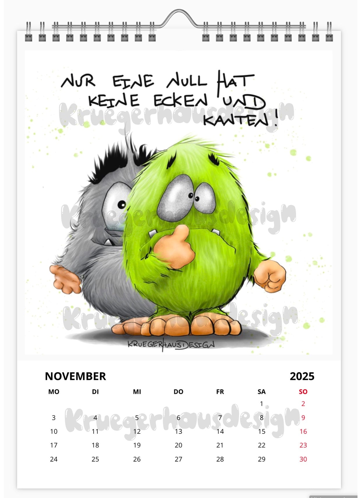 A4 Kalender Wandkalender Kruegerhausdesign Monster Horst 2025 NEU