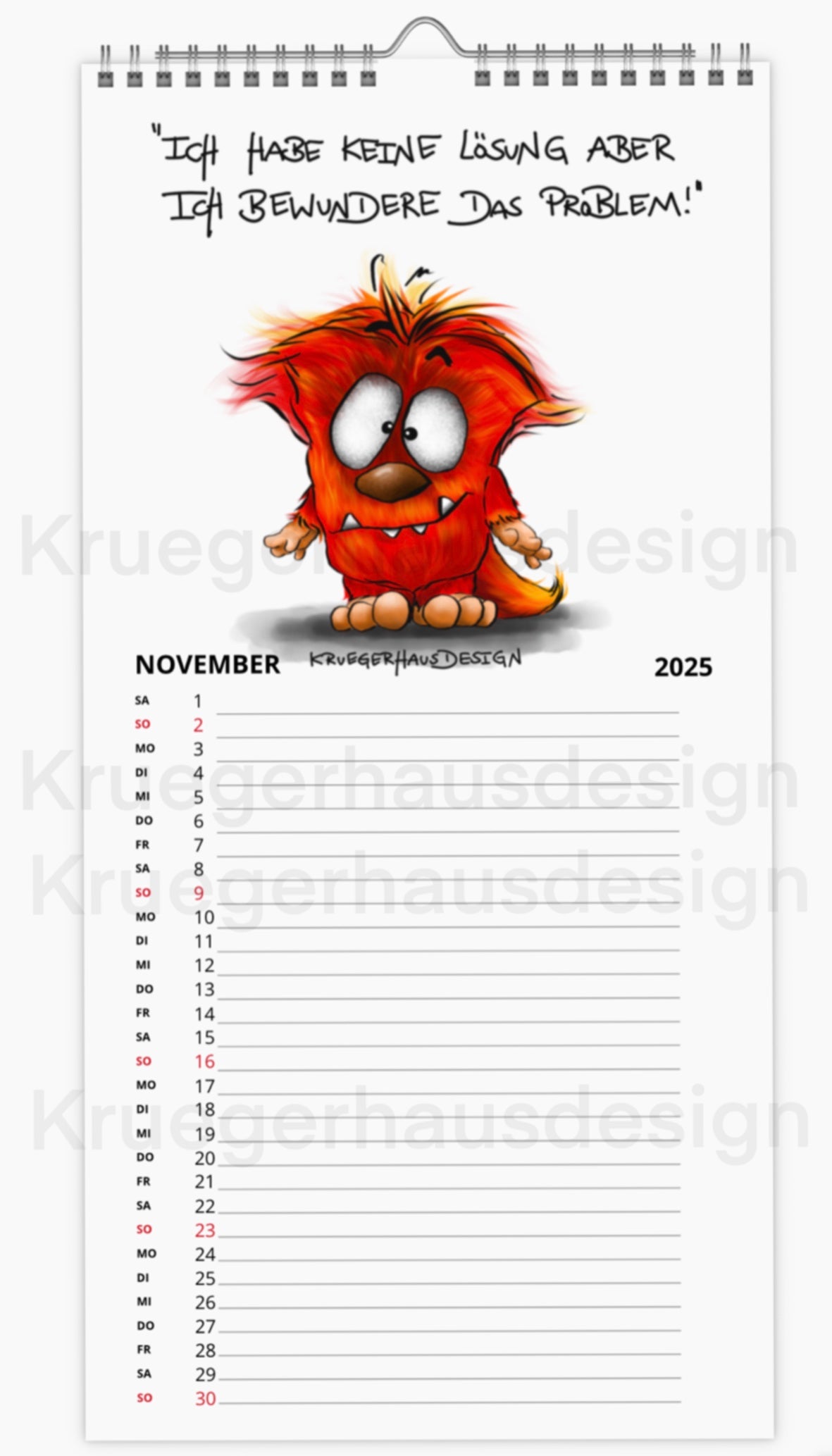 Kalender Terminkalender Küchenkalender groß  Kruegerhausdesign Monster 2025 Design  2