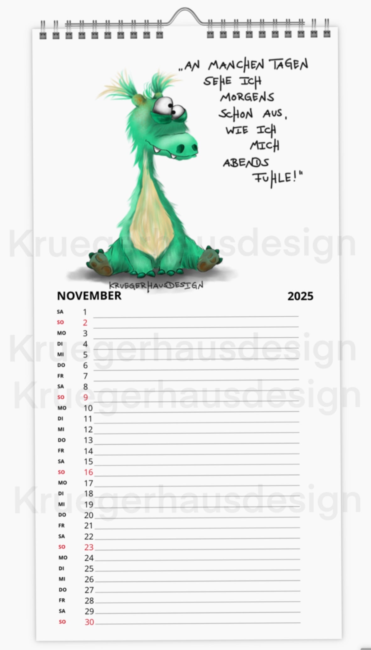 Kalender Terminkalender Küchenkalender groß  Kruegerhausdesign Monster 2025 Design  1