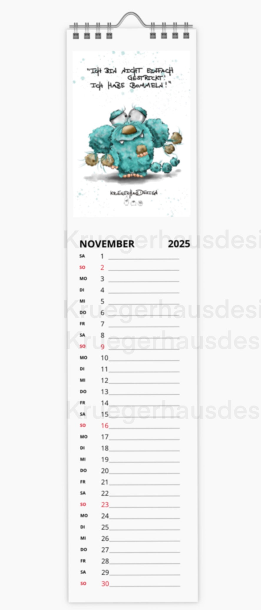 Kalender Terminkalender Küchenkalender schmal  Kruegerhausdesign Monster 2025