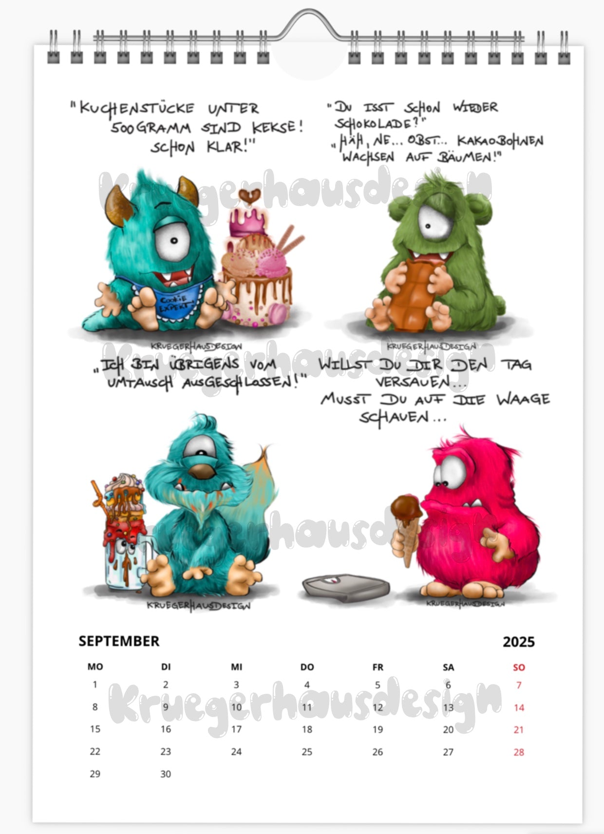 A3 XL Kalender Wandkalender Kruegerhausdesign Monster 2025