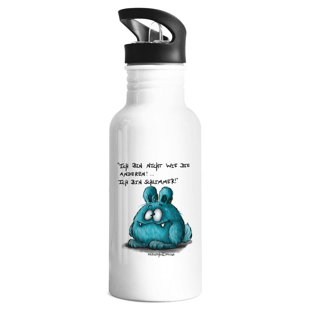 Edelstahl-Trinkflasche, Kruegerhausdesign Monster mit Spruch, Ich bin nicht wie die anderen, blau #3a