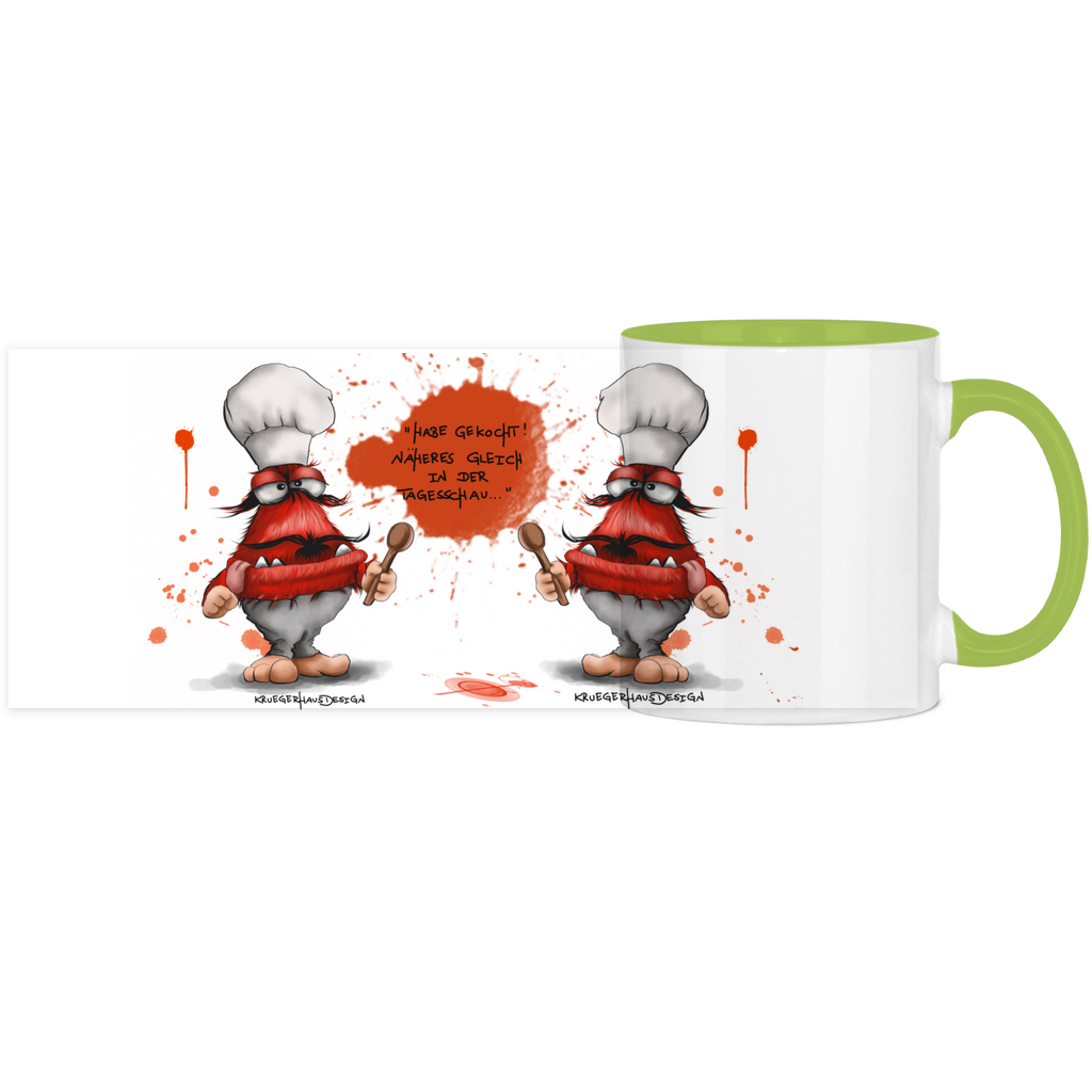 Tasse, Kaffeetasse, Teetasse, Kruegerhausdesign Monster mit Spruch, zweifarbig, 2.Variante, Hab gekocht...