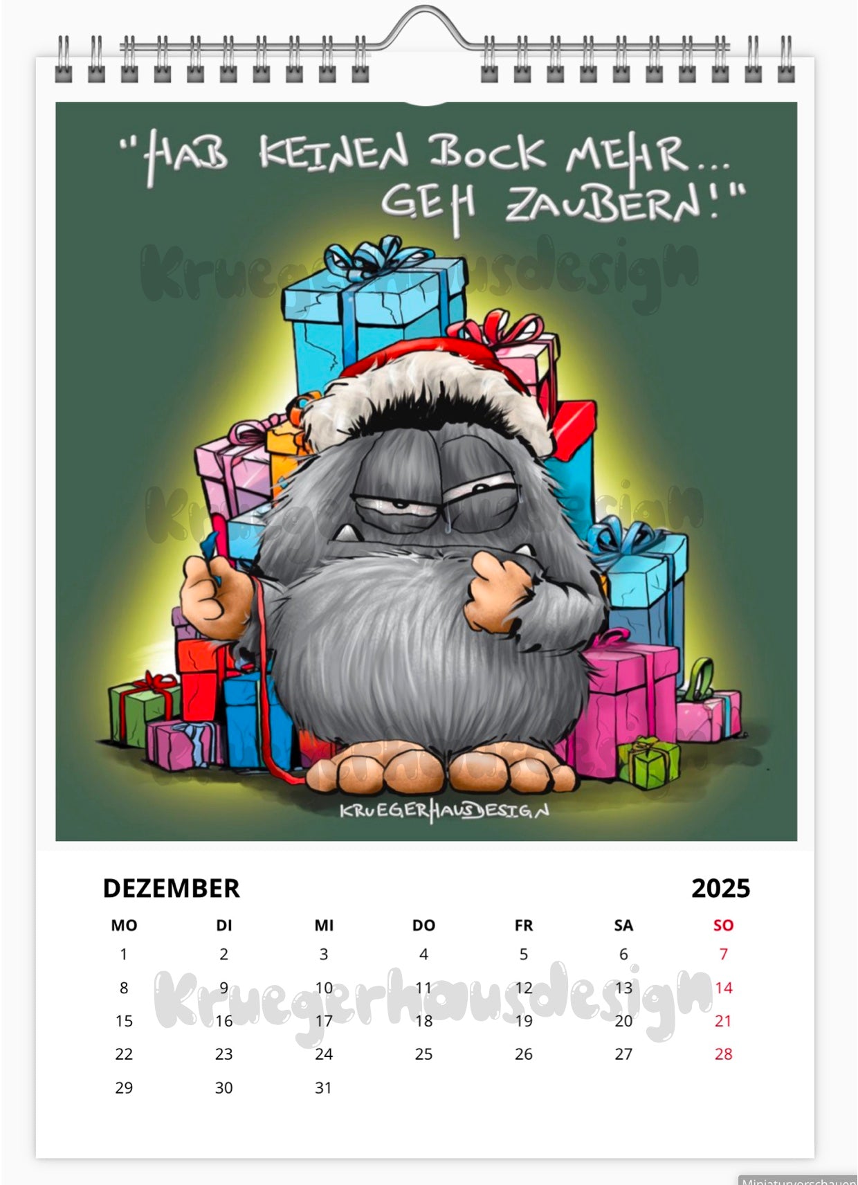 A4 Kalender Wandkalender Kruegerhausdesign Monster Horst 2025 NEU