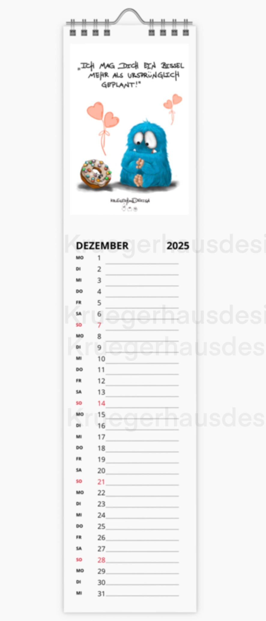 Kalender Terminkalender Küchenkalender schmal  Kruegerhausdesign Monster 2025