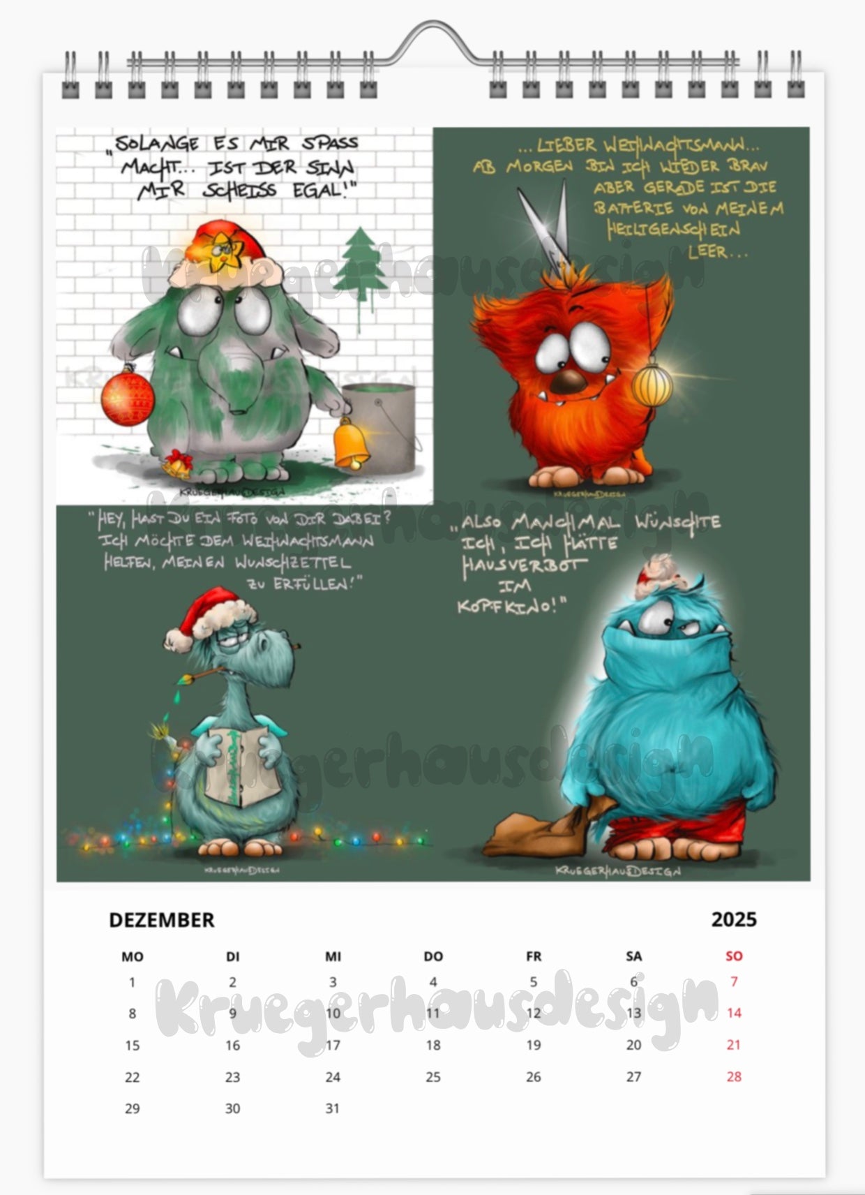 A3 XL Kalender Wandkalender Kruegerhausdesign Monster 2025 NEU