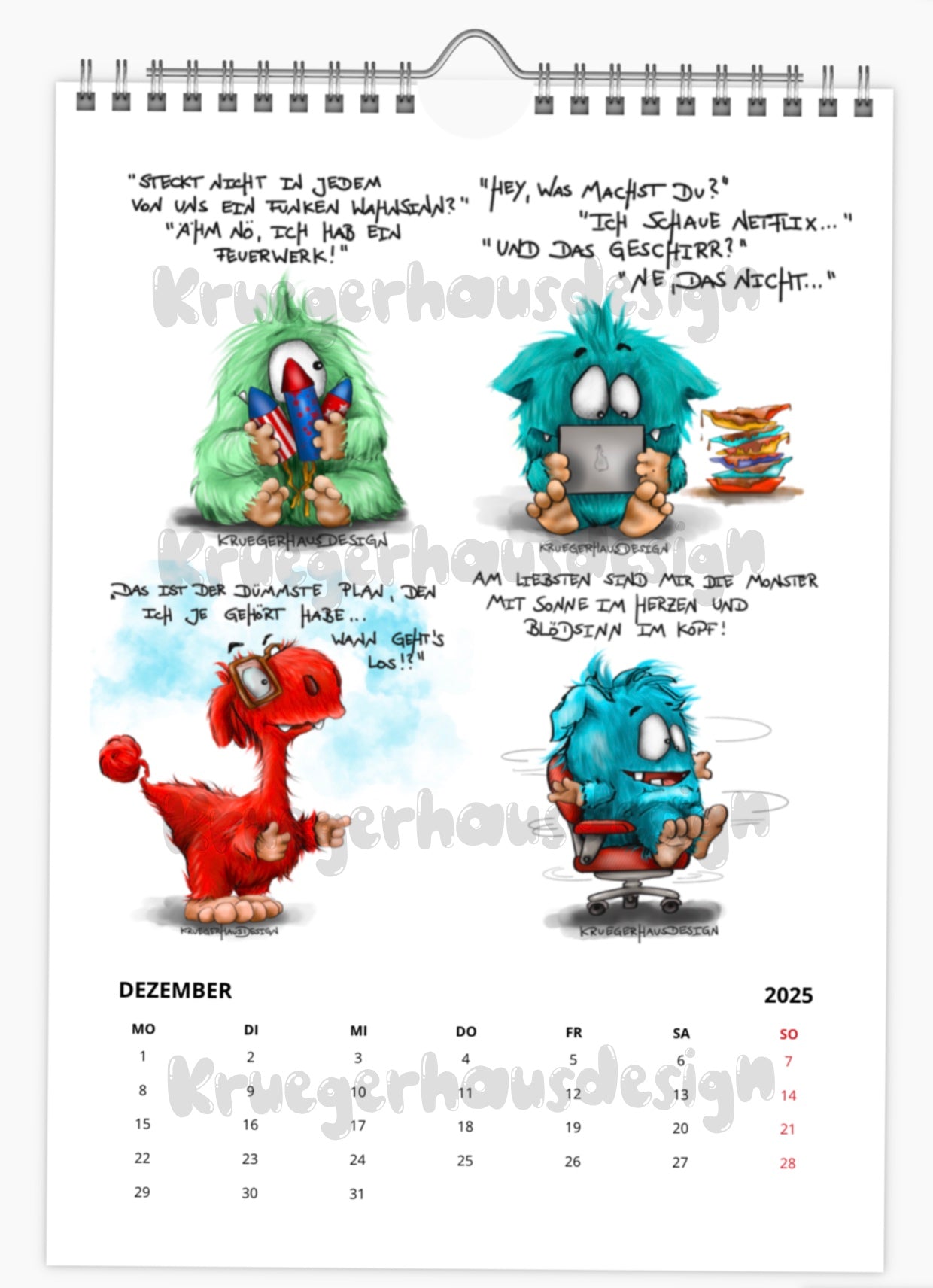 A3 XL Kalender Wandkalender Kruegerhausdesign Monster 2025