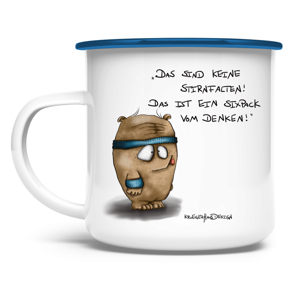 Emaille Tasse, Camping, Outdoor, Kruegerhausdesign Monster mit Spruch, Das sind keine Stirnfalten !... #40