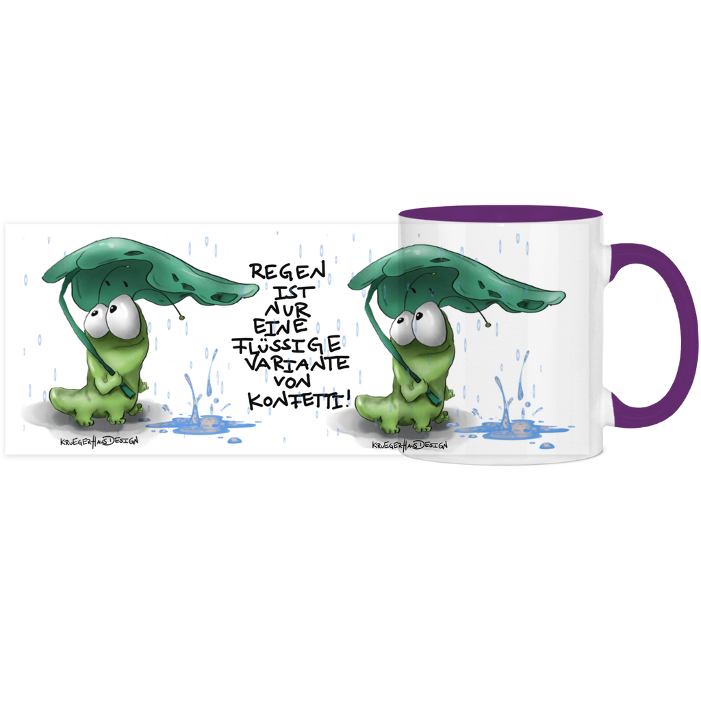 Tasse, Kaffeetasse, Teetasse, Kruegerhausdesign Monster mit Spruch, zweifarbig, 2. Variante, Regen ist nur eine flüssige...