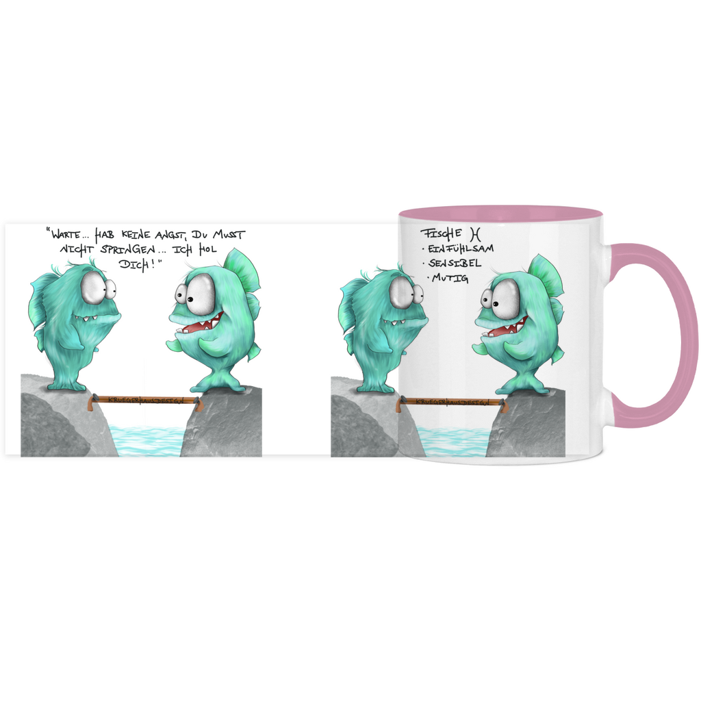 Tasse, Kaffeetasse Kruegerhausdesign Sternzeichen Fische Monster, zweifarbig