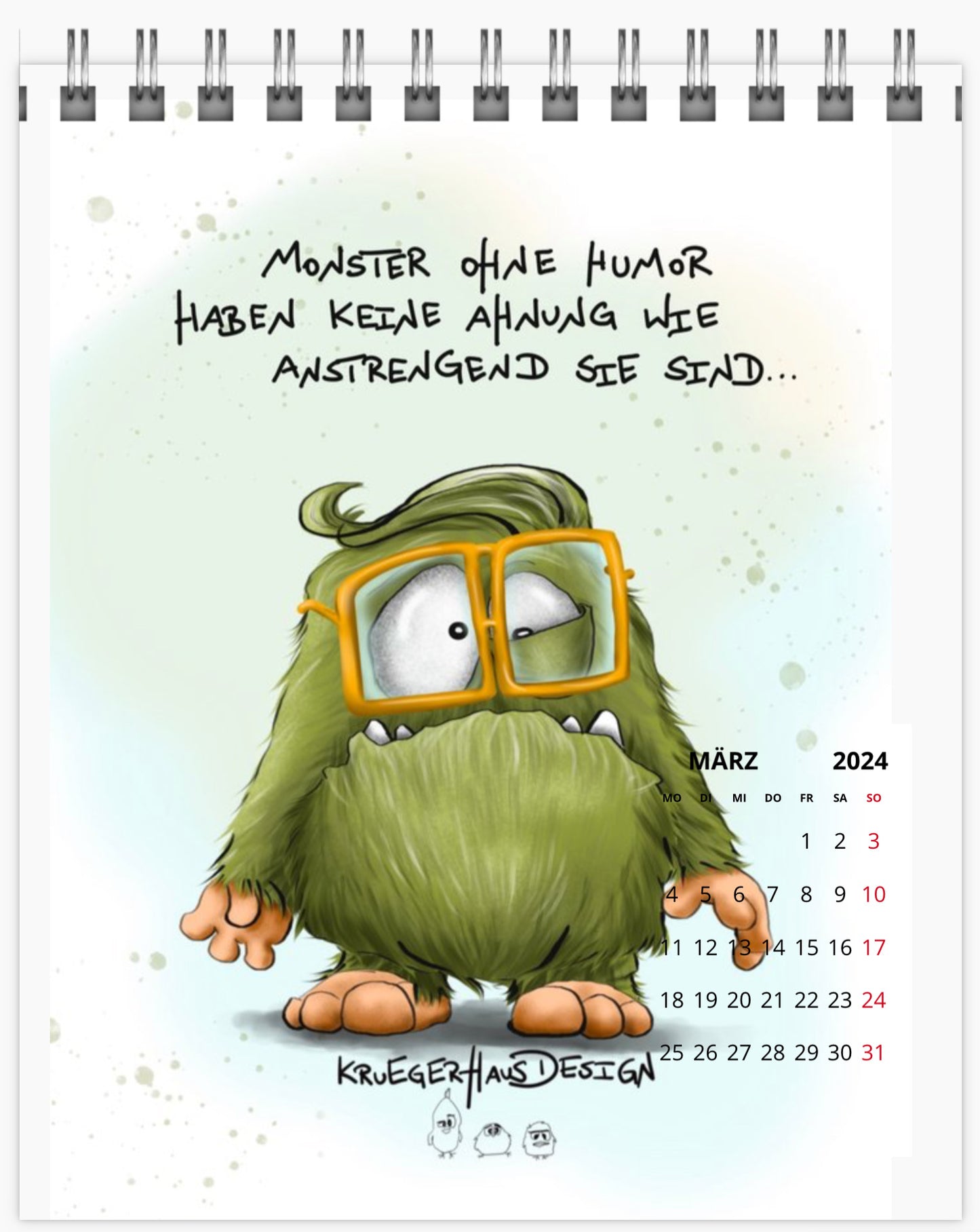 Kalender Tischkalender  Kruegerhausdesign Monster 2024 Größe 12 x 14.5 cm, Design 1