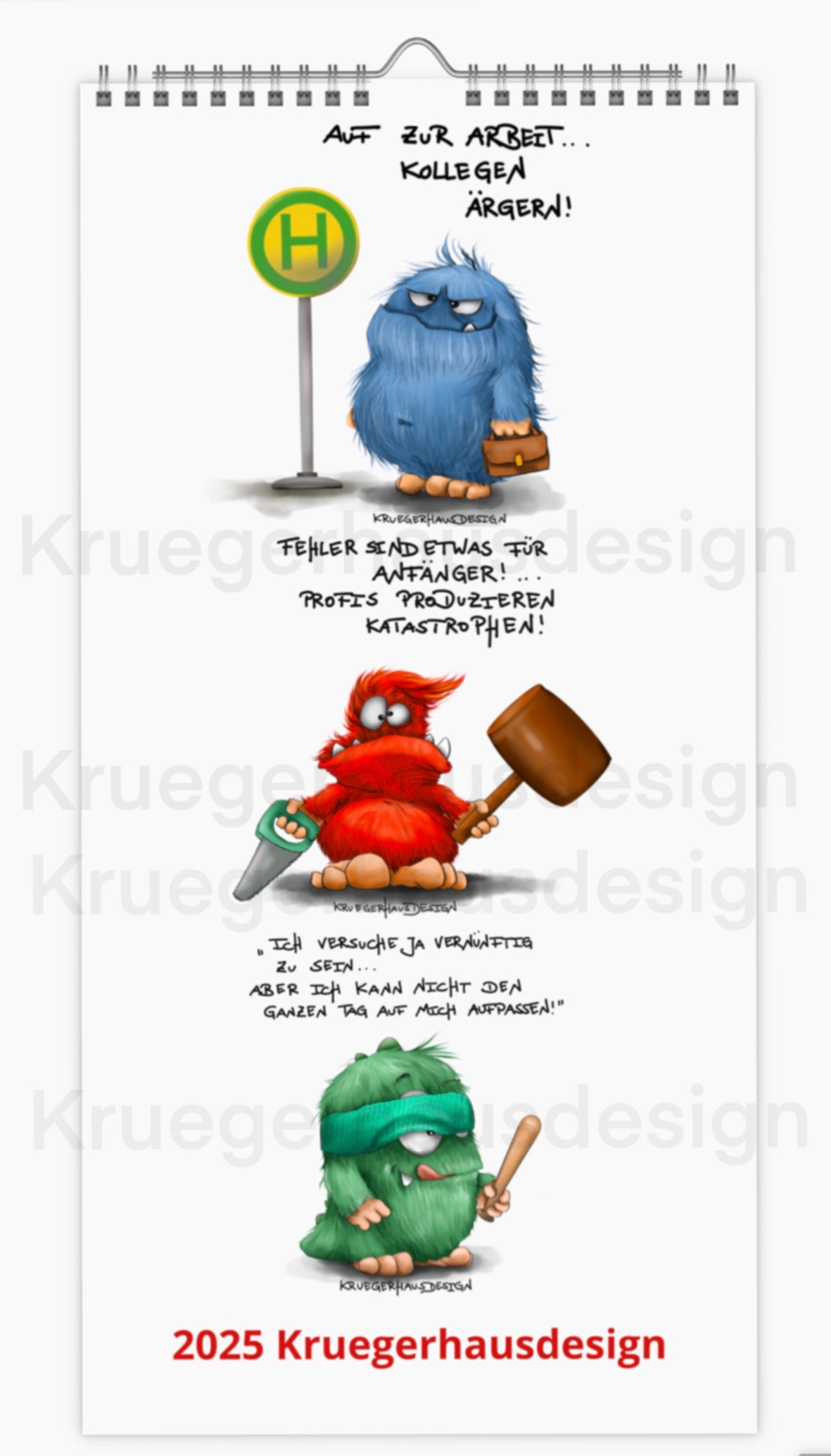 Kalender Terminkalender Küchenkalender groß  Kruegerhausdesign Monster 2025 Design  1