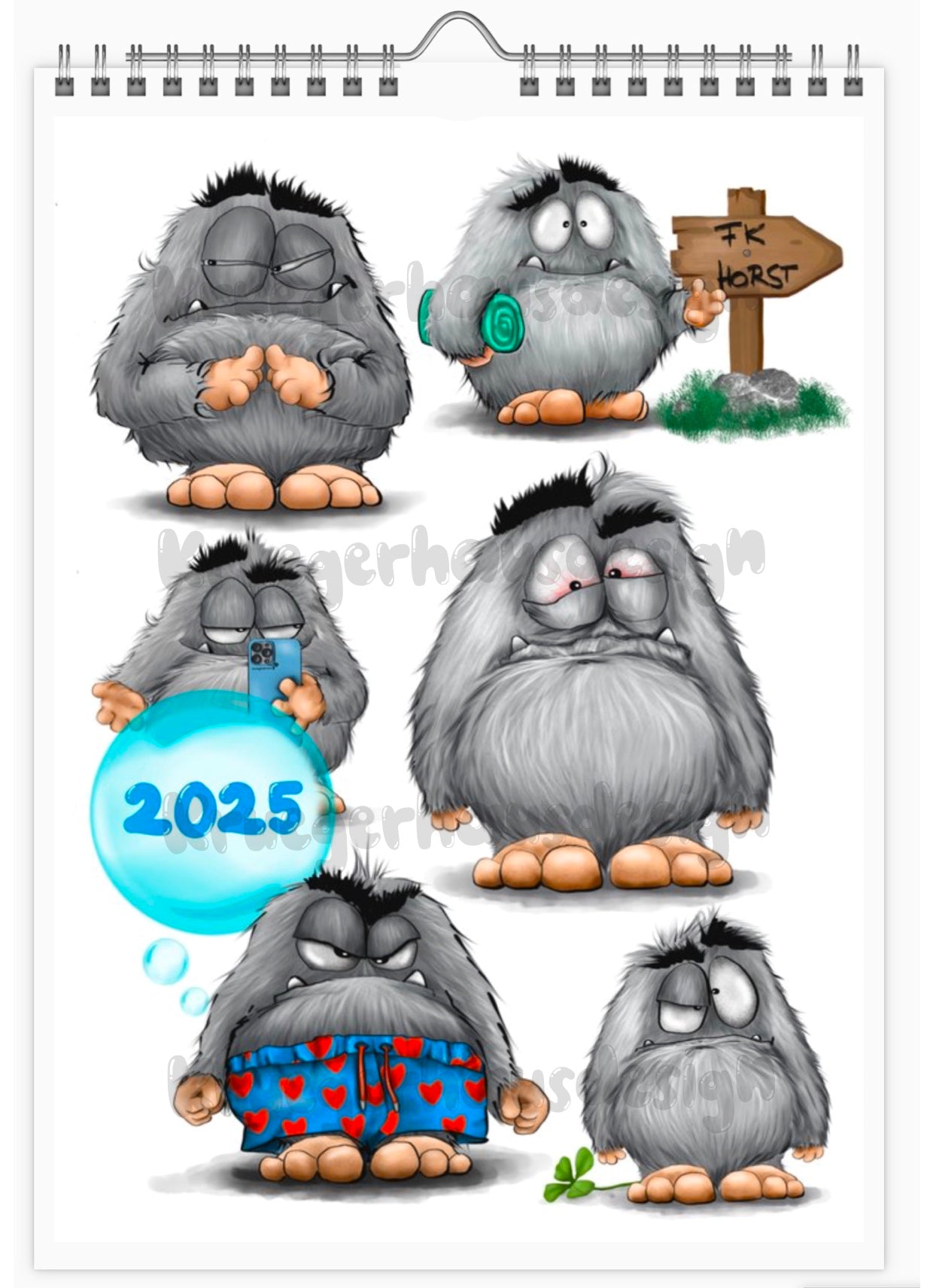 A4 Kalender Wandkalender Kruegerhausdesign Monster Horst 2025 NEU