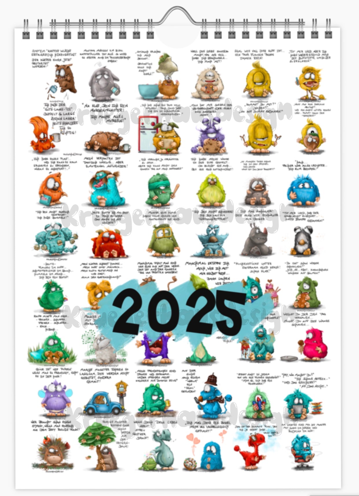 A3 XL Kalender Wandkalender Kruegerhausdesign Monster 2025