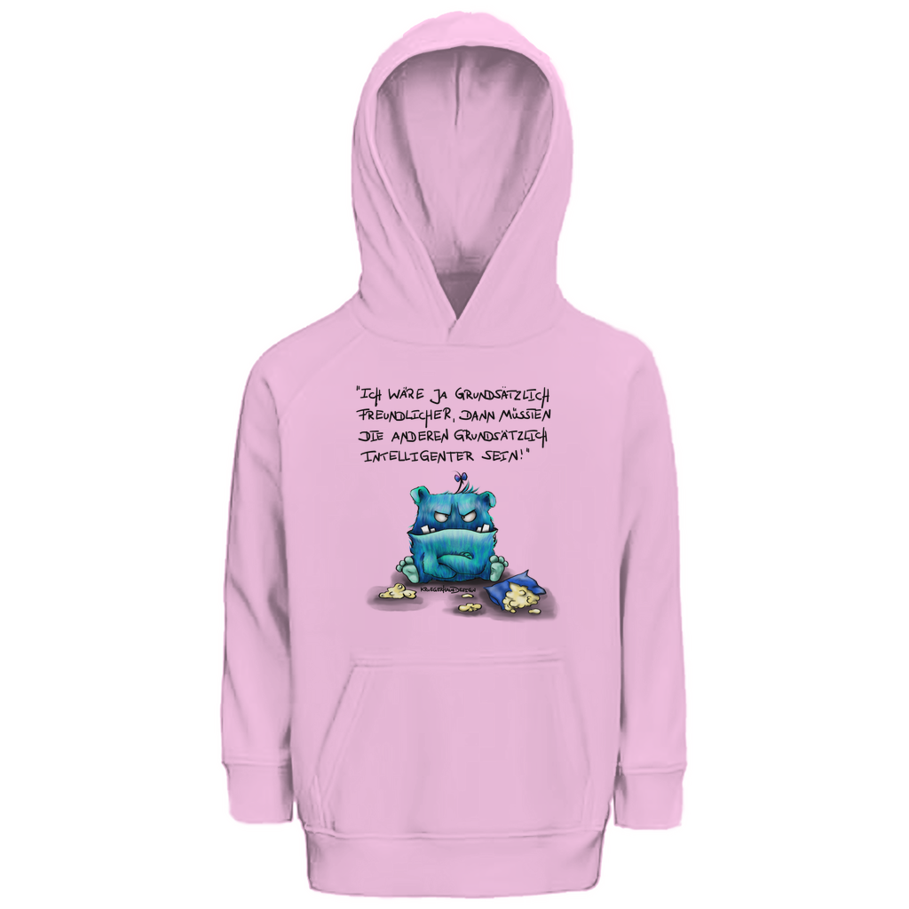 Kinder Premium Bio Hoodie, Kapuzenpullover, Kruegerhausdesign mit Monster und Spruch, Ich wäre ja grundsätzlich... #34