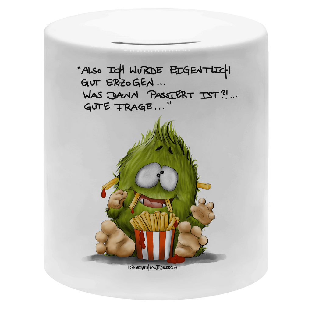 Money box, Spardose, Kruegerhausdesign mit Monster und Spruch, Also ich wurde eigentlich... #297