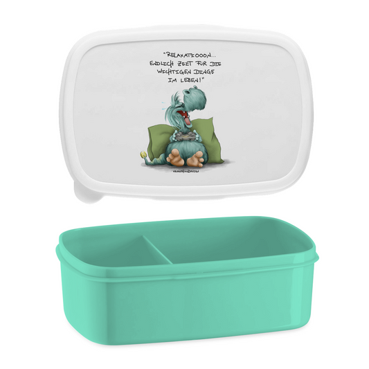 Lunchbox mit Aufteilung, Brotdose,  Kruegerhausdesign mit Monster und Spruch, Relaxation, endlich Zeit für die...#213