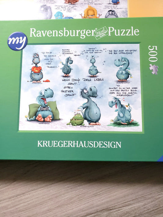Puzzle 500 Teile Kruegerhausdesign Monster Olli mit Sprüchen grün 49x36cm