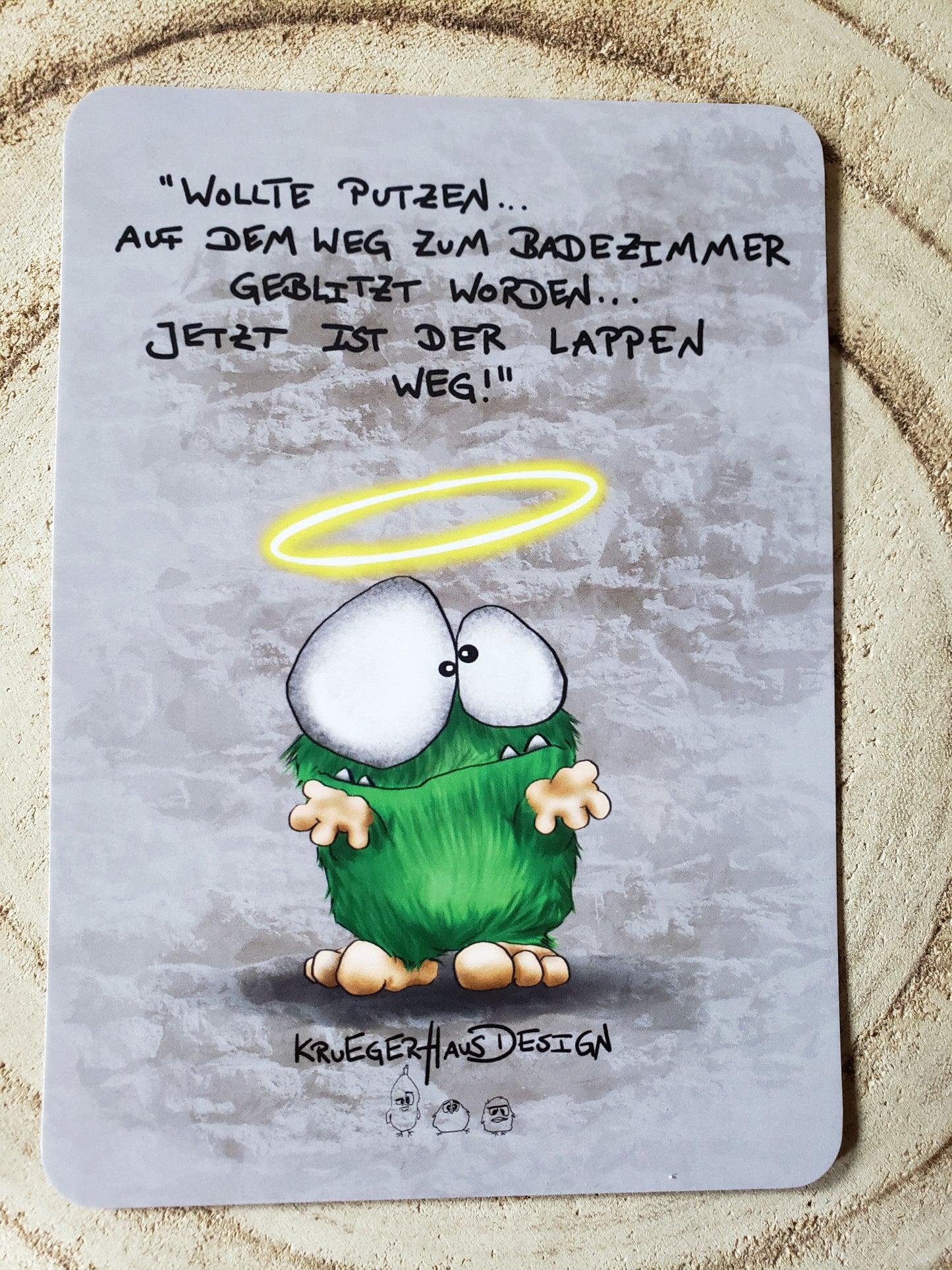 Postkarte Monster Kruegerhausdesign "Wollte Putzen..."