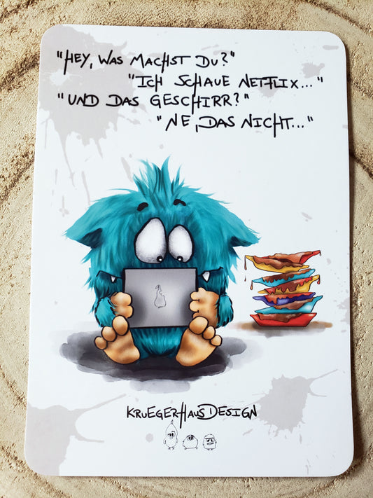 Postkarte Monster Kruegerhausdesign  "Hey, was machst du?... "